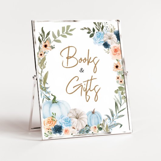 青い秋の花かぼちゃの本と贈り物 ポスター