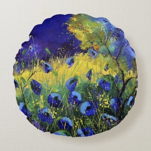 青い秋、アート ラウンドクッション (正面)