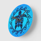 青い種族のカメ日曜日 ラウンド壁時計 (傾斜)