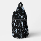 青い稲妻の黒い背景Y2Kパターン スリングバッグ (正面)