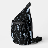 青い稲妻の黒い背景Y2Kパターン スリングバッグ (右コーナー)