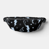 青い稲妻の黒い背景Y2Kパターン ファニーパック (レイダウン)