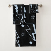 青い稲妻 黒背景 Y2K パターン バスタオルセット (インサイチュ)