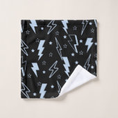 青い稲妻 黒背景 Y2K パターン バスタオルセット (ウォッシュタオル)