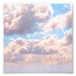 青い空に光るピンクのふわふわした雲 フォトプリント