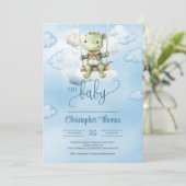 青い空に揺れる可愛い水彩恐竜 招待状 (スタンド正面)