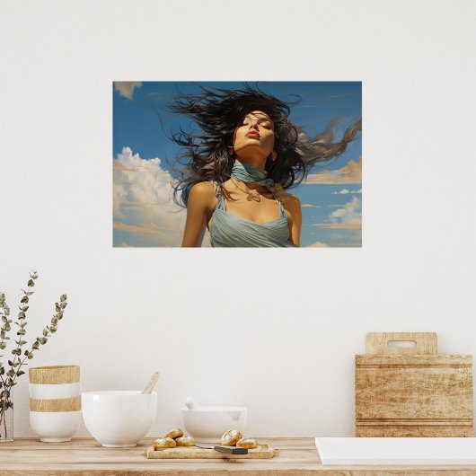 青い空に青いドレス絵を描。 ポスター (キッチン)