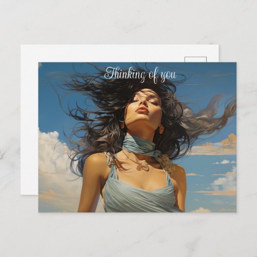 青い空に青いドレス絵を描。 ポストカード (正面/裏面)