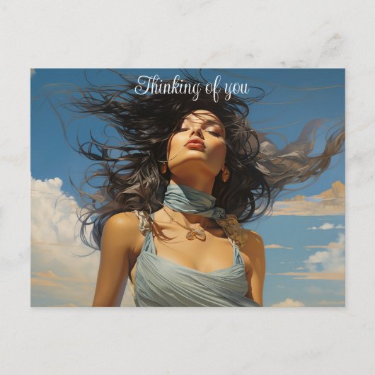 青い空に青いドレス絵を描。 ポストカード (正面)