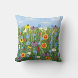青い空のワイルドフラワー クッション