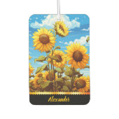 青い空の下に明るい澄んひまわり開花 カーエアーフレッシュナー (正面)