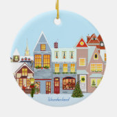 青い空の下のクリスマスタウンの家 セラミックオーナメント (裏面)