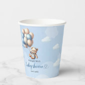 青い空の風船から下りてくるテディベア 紙コップ (正面)