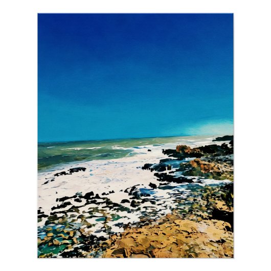 青い空を持つ鮮やか風光明媚な海岸風景 ポスター (正面)