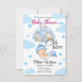青い空エレガントとバルーン赤ちゃんシャワー 招待状 (正面)