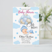 青い空エレガントとバルーン赤ちゃんシャワー 招待状 (スタンド正面)