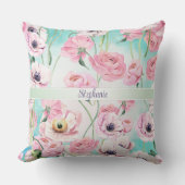 青い空エレガントと美しいピンクのフローラバラ クッション (正面)