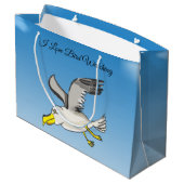 青い空飛んでいるを持つマンガのカモメ ラージペーパーバッグ (裏面アングル)