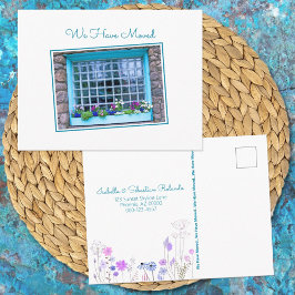 青い窓花の箱を移動カラフルした ポストカード