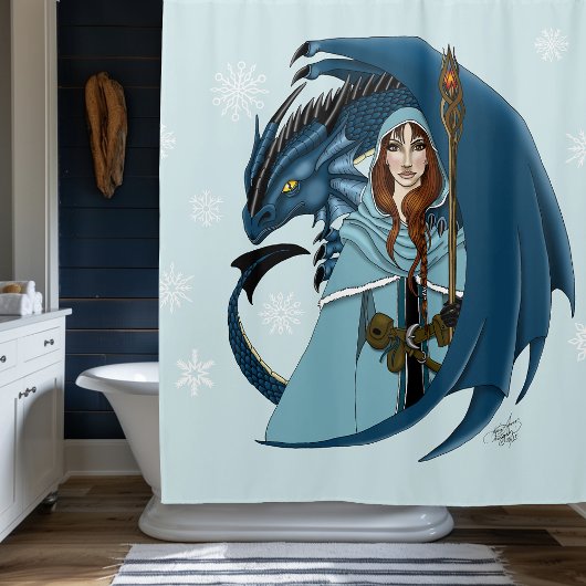 青い竜の魔法使い 雪の結晶 シャワーカーテン