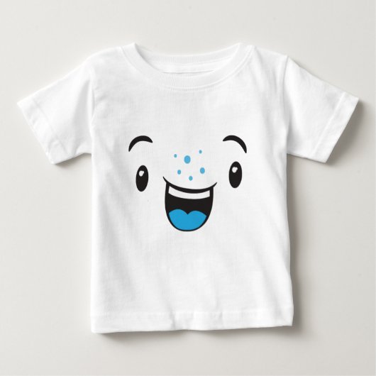 青い笑顔かわいい顔子供服 ベビーTシャツ (正面)