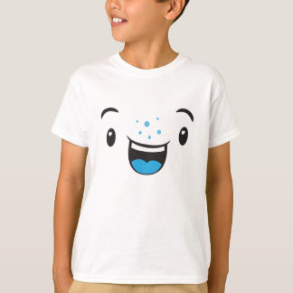 青い笑顔かわいい顔子供服 Tシャツ