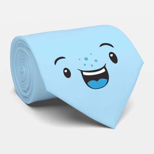 青い笑顔のかわいい顔メンズネックタイ ネクタイ (ロール)