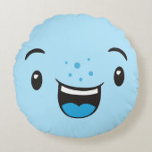青い笑顔のかわいい顔丸い枕 ラウンドクッション (正面)