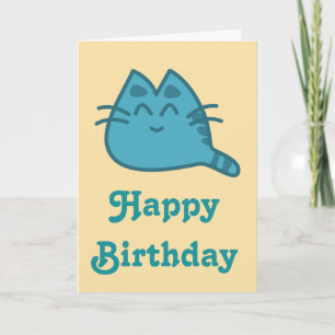 青い笑顔のキティ猫の誕生日おめでとう カード