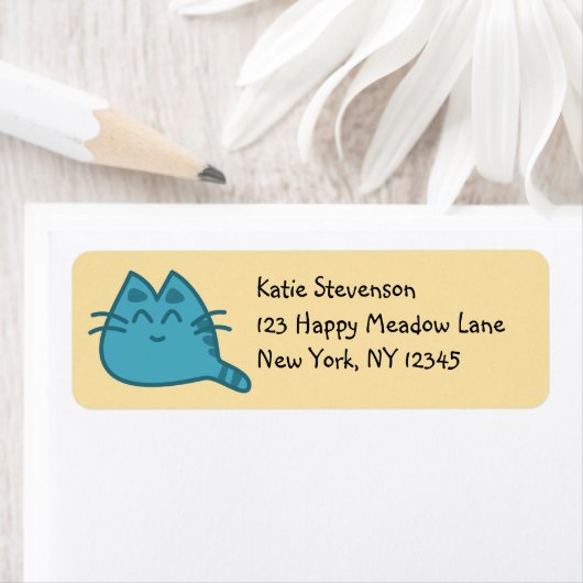 青い笑顔の子ネコ ラベル (インサイチュ)