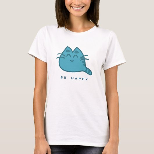 青い笑顔の子ネコ Tシャツ (正面)