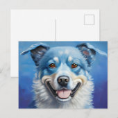 青い笑顔の犬はがき ポストカード (正面/裏面)