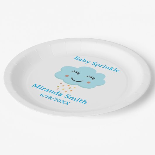 青い笑顔の雲の雨滴ベビー散布 ペーパープレート (アングル)