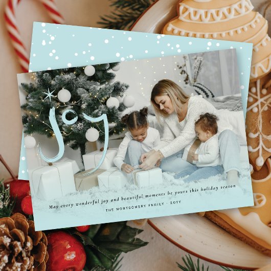 青い筆で描いた喜びのカリグラフィースターのクリスマス写真 シーズンカード