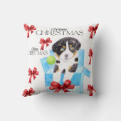 青い箱のクリスマスに入った犬 クッション (裏面)