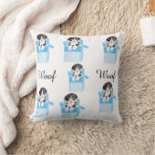 青い箱を持つ可愛い犬 クッション (ブランケット)