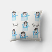 青い箱を持つ可愛い犬 クッション (裏面)