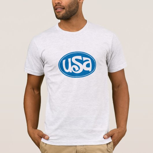 青い米国のロゴのTシャツ Tシャツ (正面)