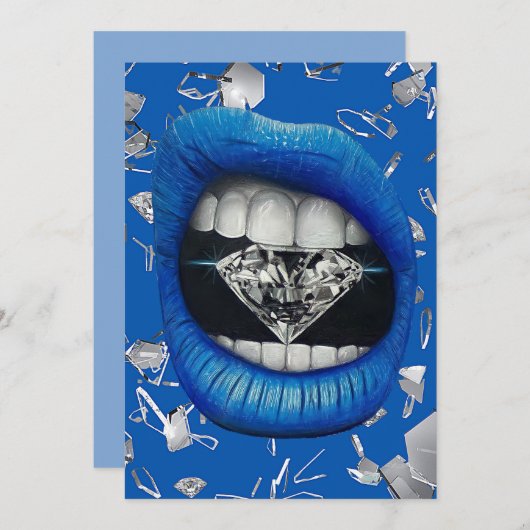 青い粉砕されたガラスとダイヤモンドのトートバッグ サンキューカード (正面/裏面)