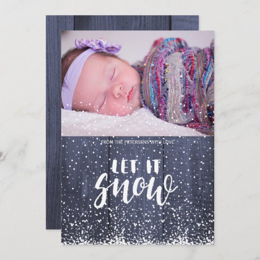 青い納屋の木の白い雪の結晶が降る様を シーズンカード (正面/裏面)