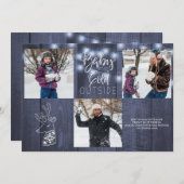 青い納屋の木の素朴な3つの写真クリスマスライト シーズンカード (正面/裏面)