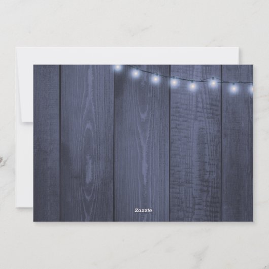 青い納屋の木の素朴な3つの写真クリスマスライト シーズンカード (裏面)