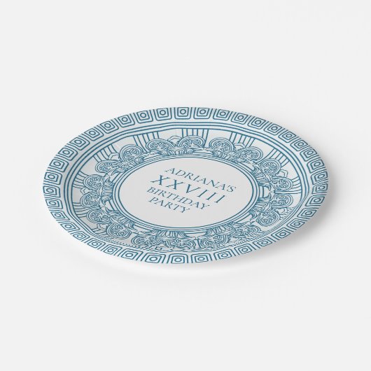 青い紙で古代ギリシャをテーマにした誕生日パーティ ペーパープレート