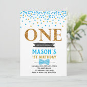 青い紙吹雪の誕生日の招待 招待状 (スタンド正面)