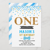 青い紙吹雪の誕生日の招待 招待状 (正面/裏面)