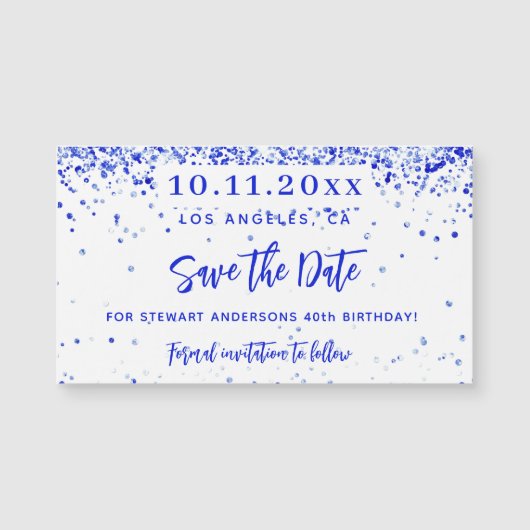 青い紙吹雪王室のの誕生日は、日付の磁石を保存 (正面)