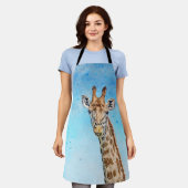 青い紙吹雪空と好奇心キリン エプロン (着用した状態)