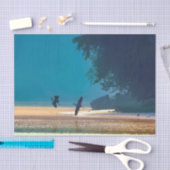 青い素晴らしアオサギが飛行する – ティール（緑がかった色） 薄葉紙 (クラフト)