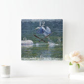 青い素晴らしアオサギ野生動物の鳥写真5 スクエア壁時計 (ホーム)