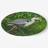 青い素晴らしヘロンの鳥の野生動物の写真 ペーパープレート (アングル)